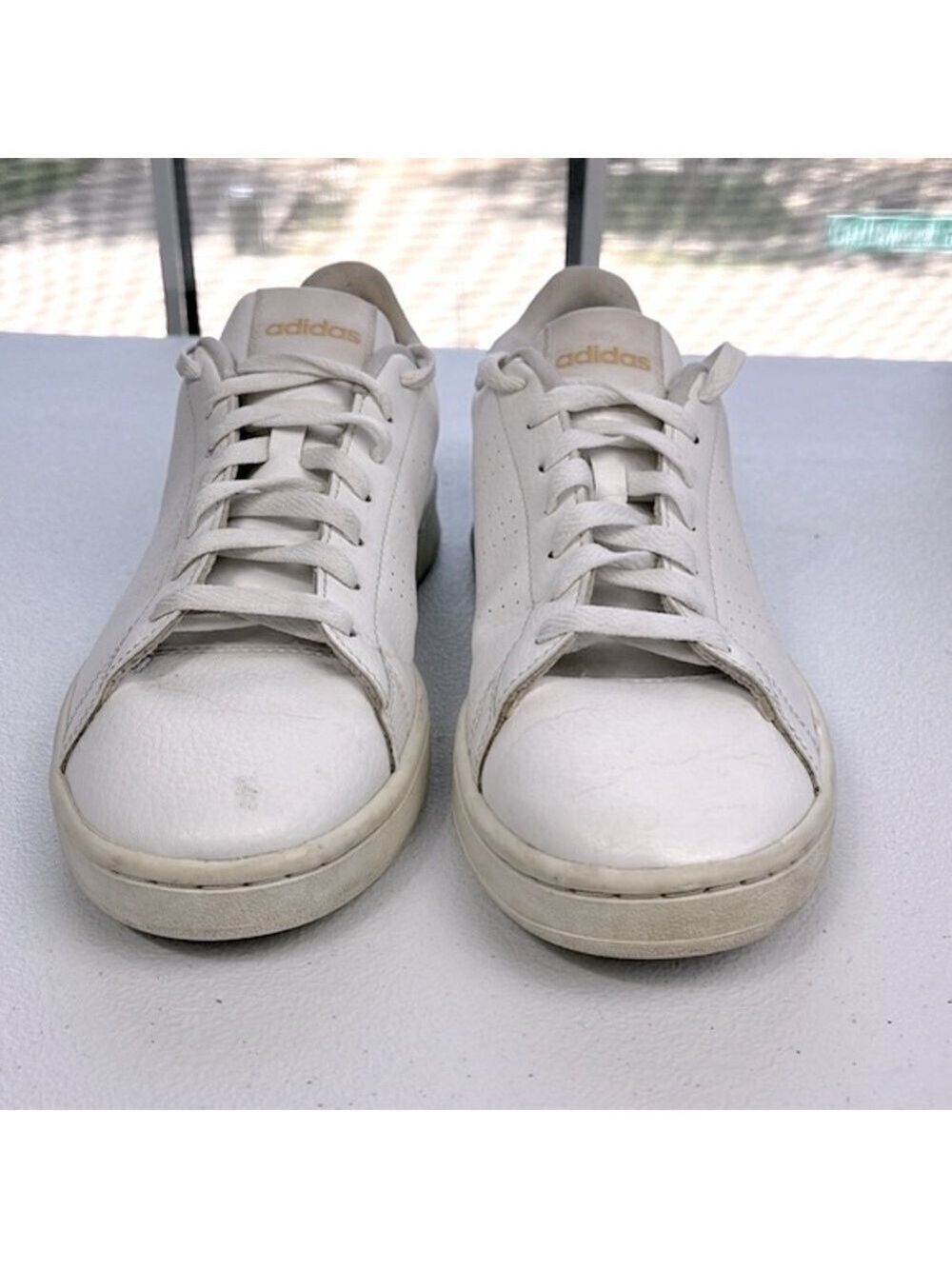 Adidas Advantage Sneakers 9.5 White Leopard Animal Accent Stan Smith Style Shoes - Picture 5 of 10